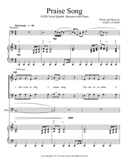 PRAISE SONG (SATB Vocal Quartet with Bassoon & Piano) image number null