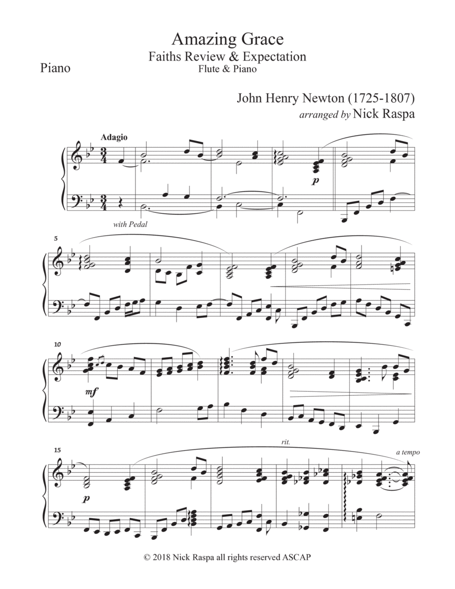 Amazing Grace (Flute & Piano) Piano part Amazing Grace (Flute & Piano) Piano part Flute Solo scores gallery preview page 1
