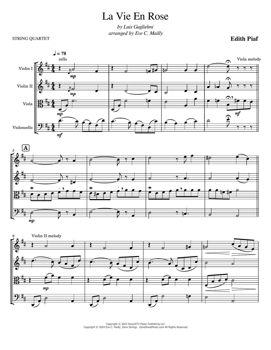 La Vie En Rose String Quartet scores gallery preview page 1