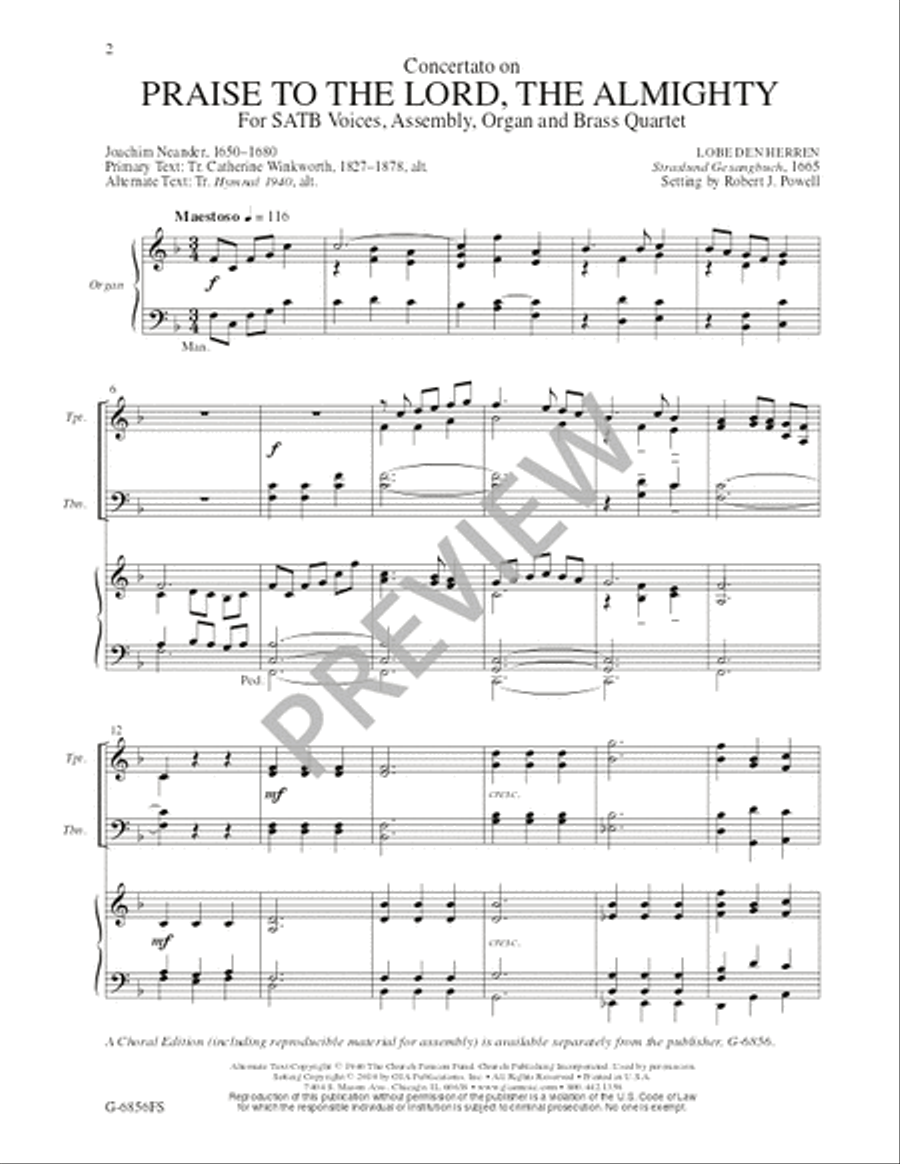 Praise to the Lord, the Almighty - Full Score and Parts 4-Part scores gallery preview page 2