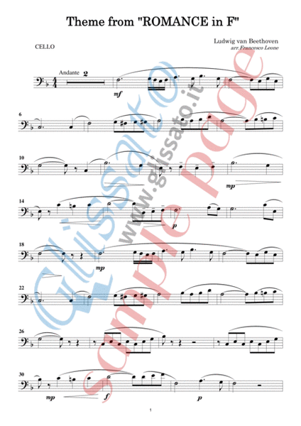Theme from "Romance in F" easy for Cello and Piano by Ludwig van Beethoven Piano - Digital Sheet Music