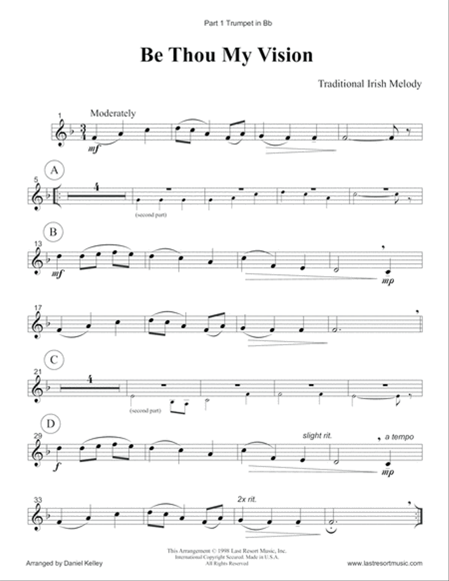 Be Thou My Vision for Brass Quartet (Trumpets, French Horn, Trombone & Bass Trombone or Tuba) with o Brass Quartet scores gallery preview page 3