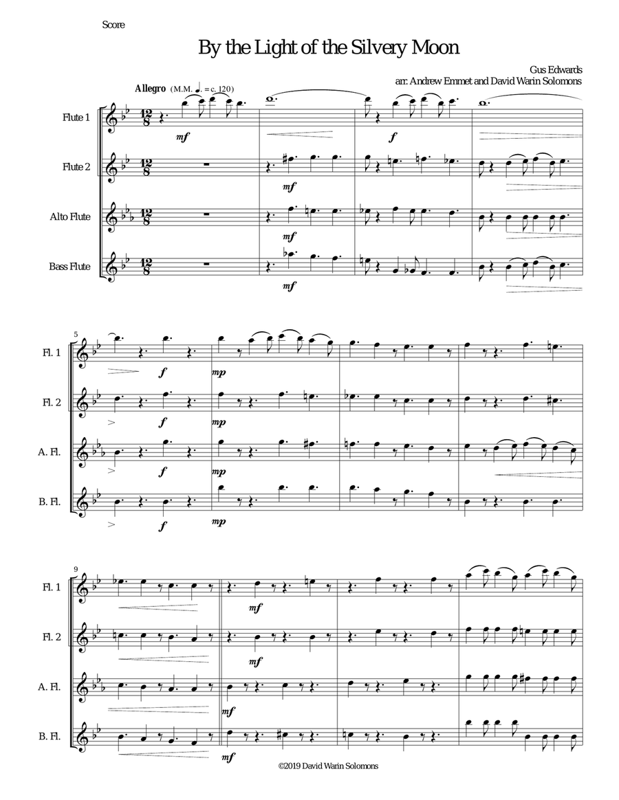 By the light of the silvery moon for flute quartet By the light of the silvery moon for flute quartet Flute Quartet scores gallery preview page 1