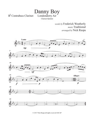 Danny Boy (Clarinet Quintet [Eb, Bb(2), B. Cl. & Cb. Cl.]) Contrabass Clarinet part