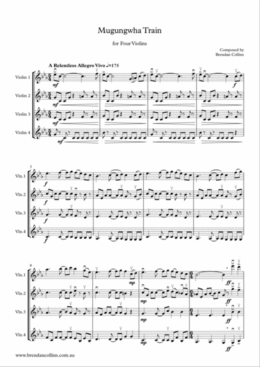 Mugungwha Train for Four Violins String Quartet scores gallery preview page 1