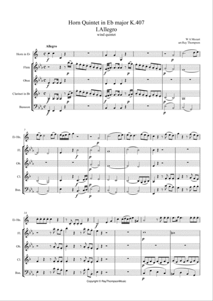 Mozart: Horn Quintet K407 (Complete) - wind quintet Woodwind Quintet scores gallery preview page 2