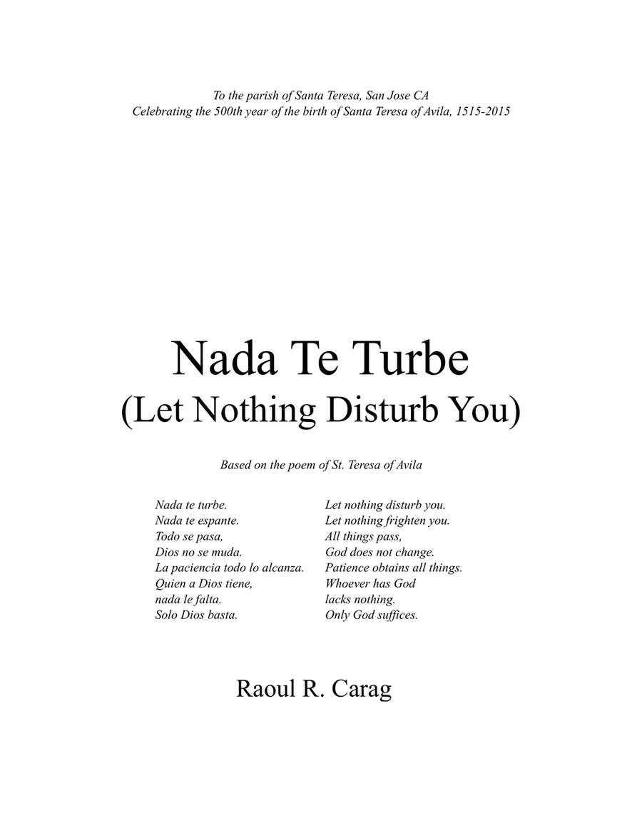 Nada Te Turbe (Let Nothing Disturb You) 4-Part scores gallery preview page 1