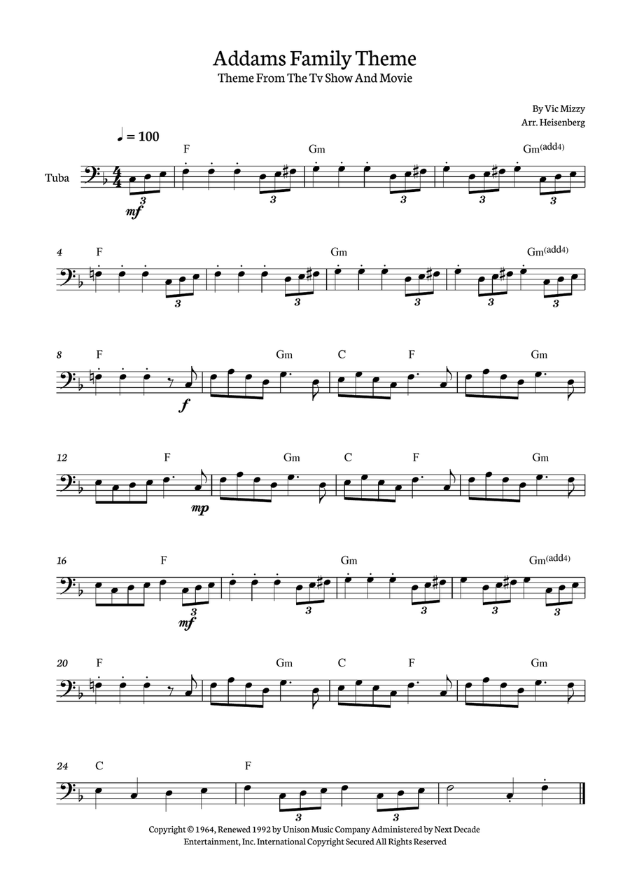 Addams Family Theme Tuba scores gallery preview page 1