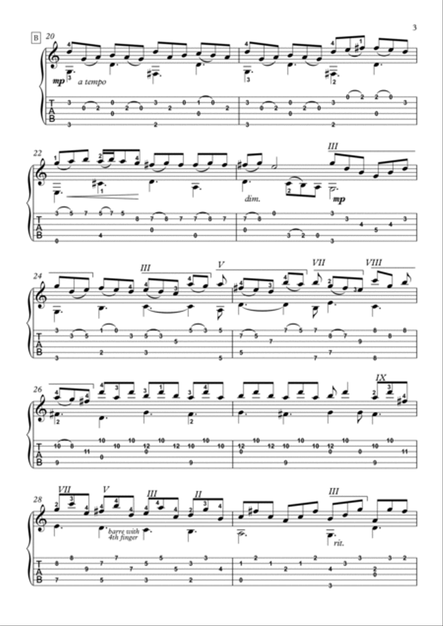 Gigue by Jean Baptiste guitar solo Acoustic Guitar scores gallery preview page 3