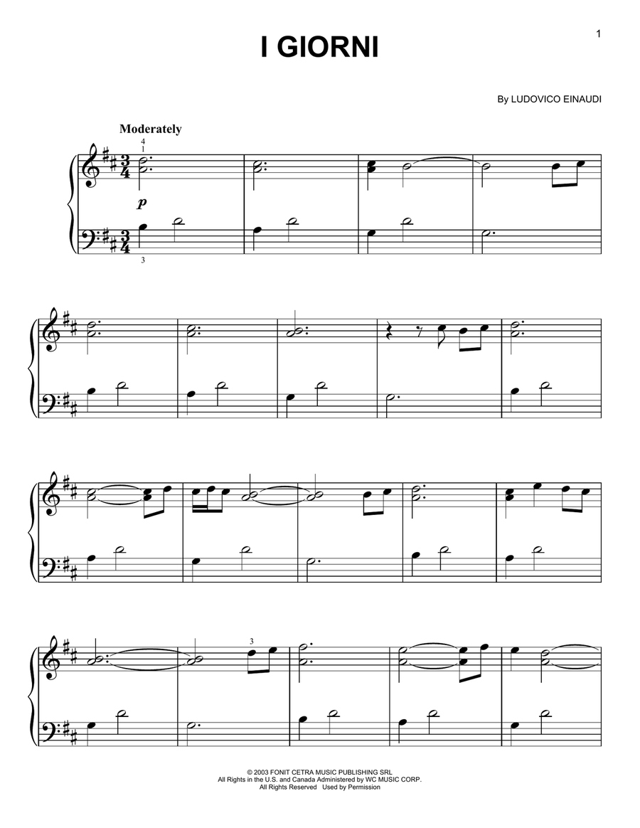 I Giorni Easy Piano scores gallery preview page 1