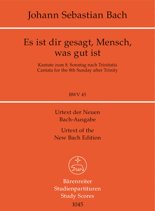 Book cover for Es ist dir gesagt, Mensch, was gut ist, BWV 45