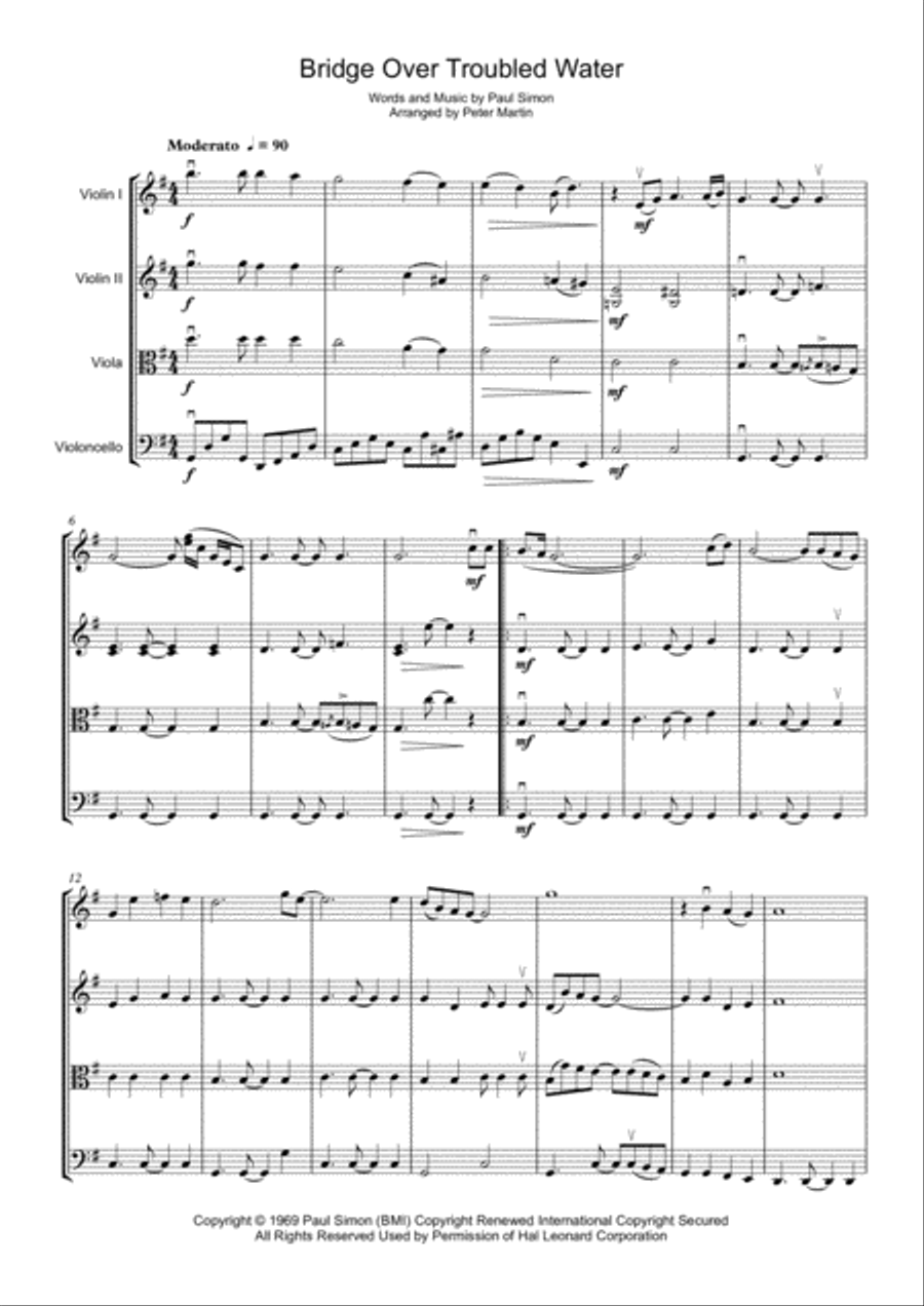 Bridge Over Troubled Water String Quartet scores gallery preview page 5