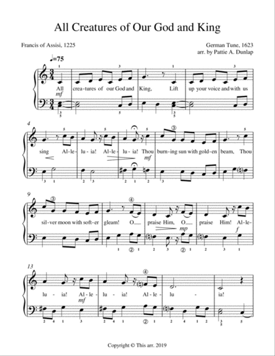All Creatures of Our God and King Piano Solo scores gallery preview page 1