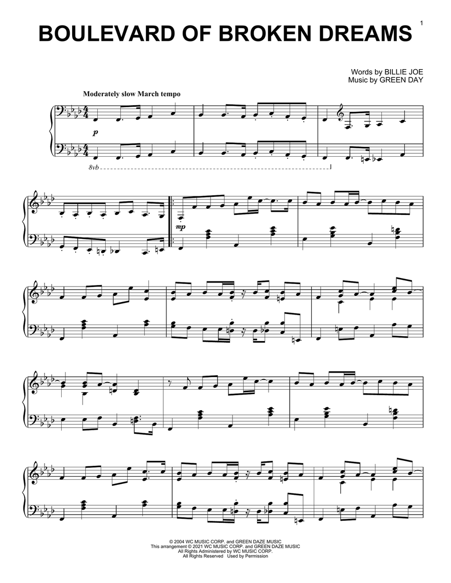 Boulevard Of Broken Dreams [Classical version] Piano Solo scores gallery preview page 1