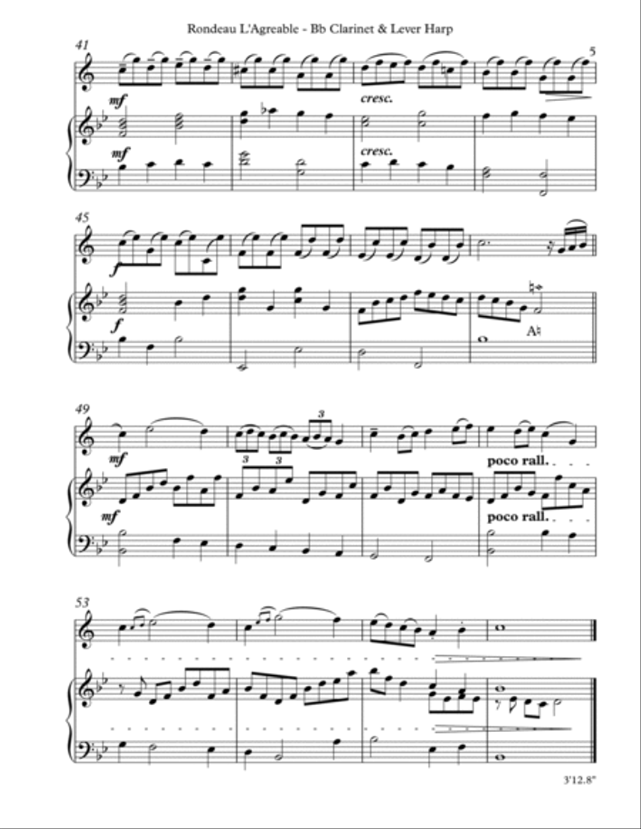 Rondeau L’Agreable, Duet for Bb Clarinet & Lever Harp image number null