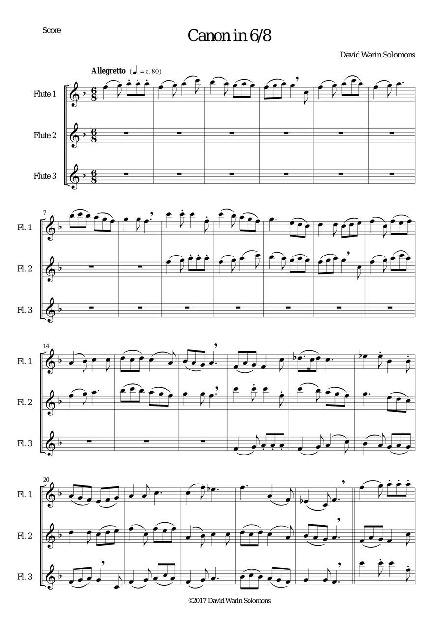 Canon in 6/8 for flute trio Flute Solo scores gallery preview page 1