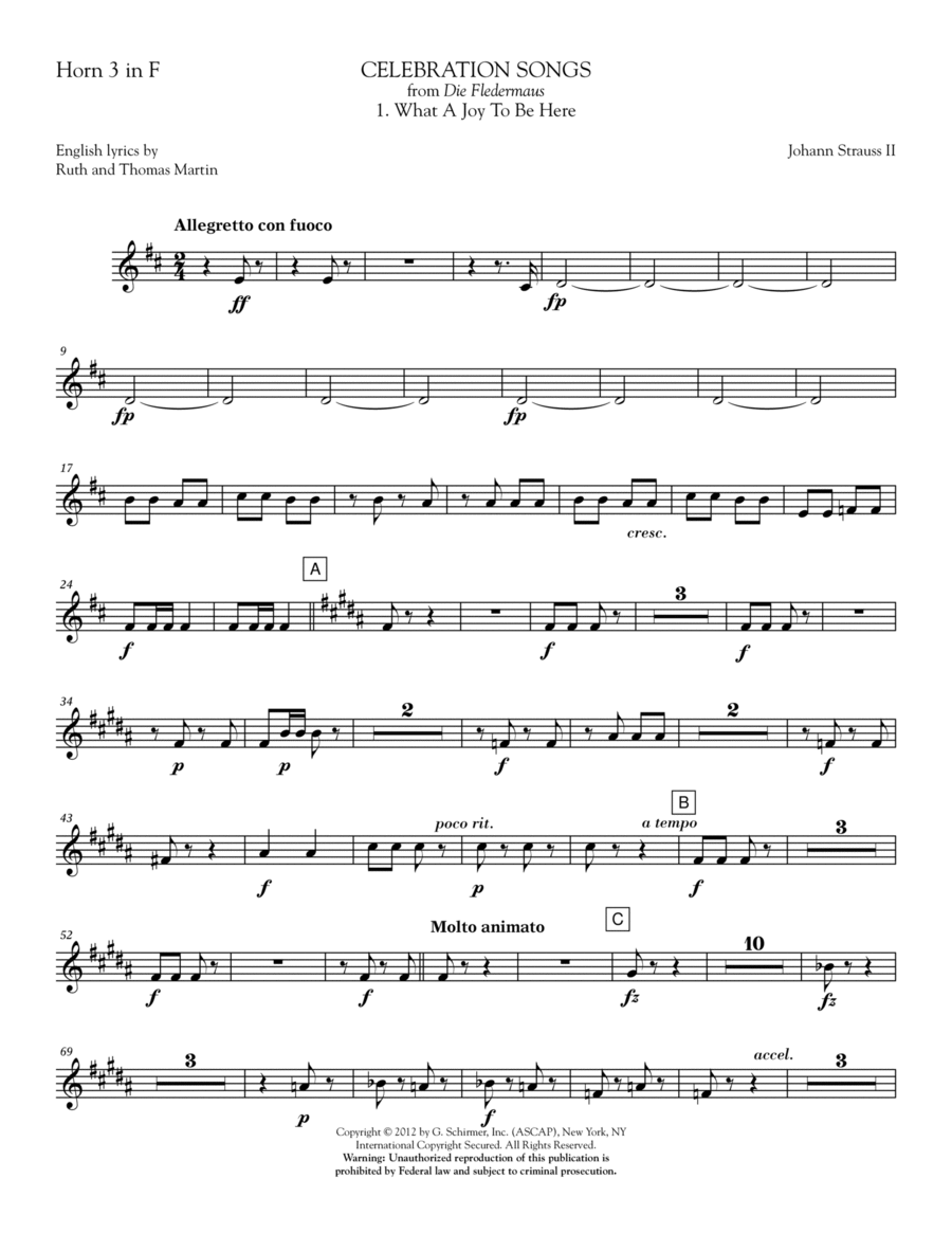 Celebration Songs (from Die Fledermaus) - Horn 3 in F
