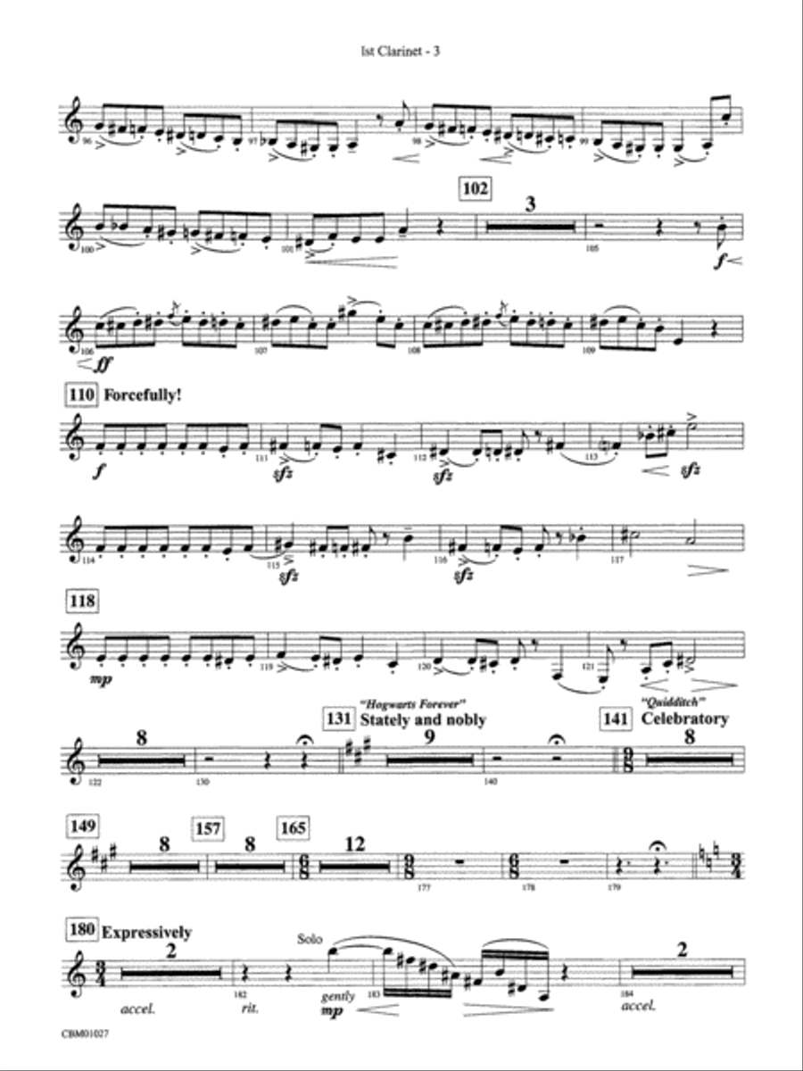 Harry Potter Symphonic Suite: 1st B-flat Clarinet Concert Band scores gallery preview page 3