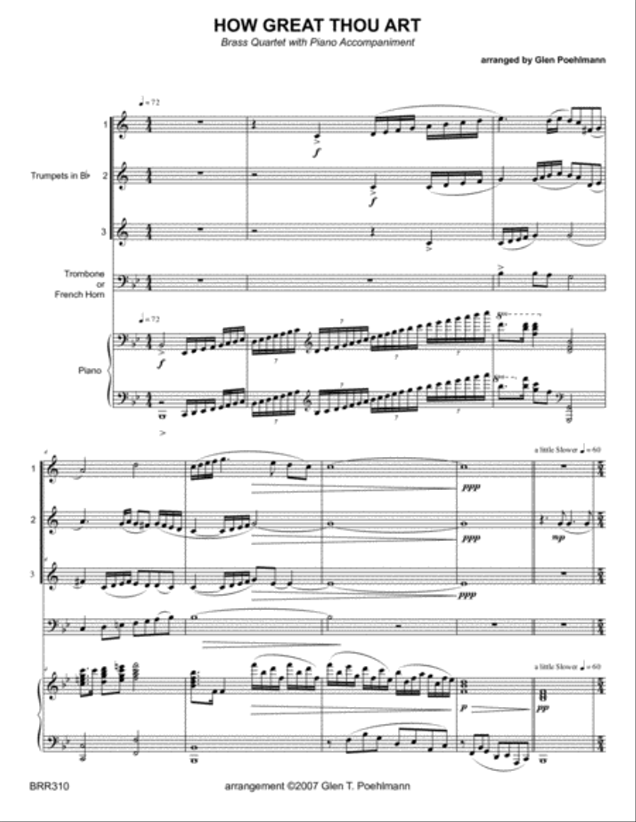 HOW GREAT THOU ART - BRASS QUARTET with Piano Accompaniment Brass Quartet scores gallery preview page 1