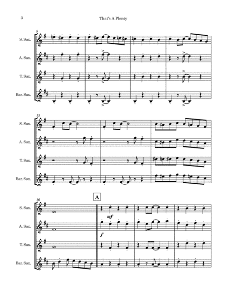 That's A Plenty (Saxophone Quartet) Saxophone Quartet scores gallery preview page 3