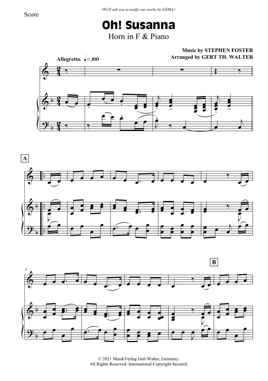 Oh! Susanna Oh! Susanna Horn scores gallery preview page 1