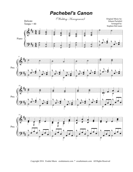 Pachelbel's Canon (Wedding Arrangement for Piano Solo) image number null