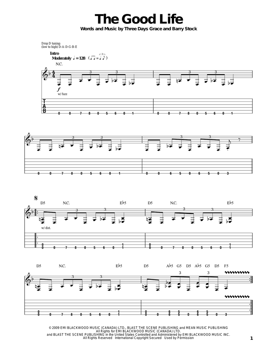 The Good Life The Good Life Guitar Tablature scores gallery preview page 1