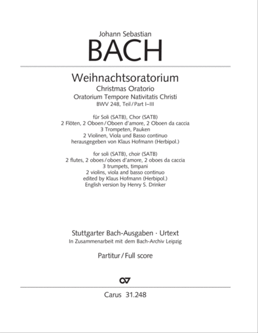 Christmas oratorio (Weihnachtsoratorium, Teile I-III) 4-Part scores gallery preview page 2