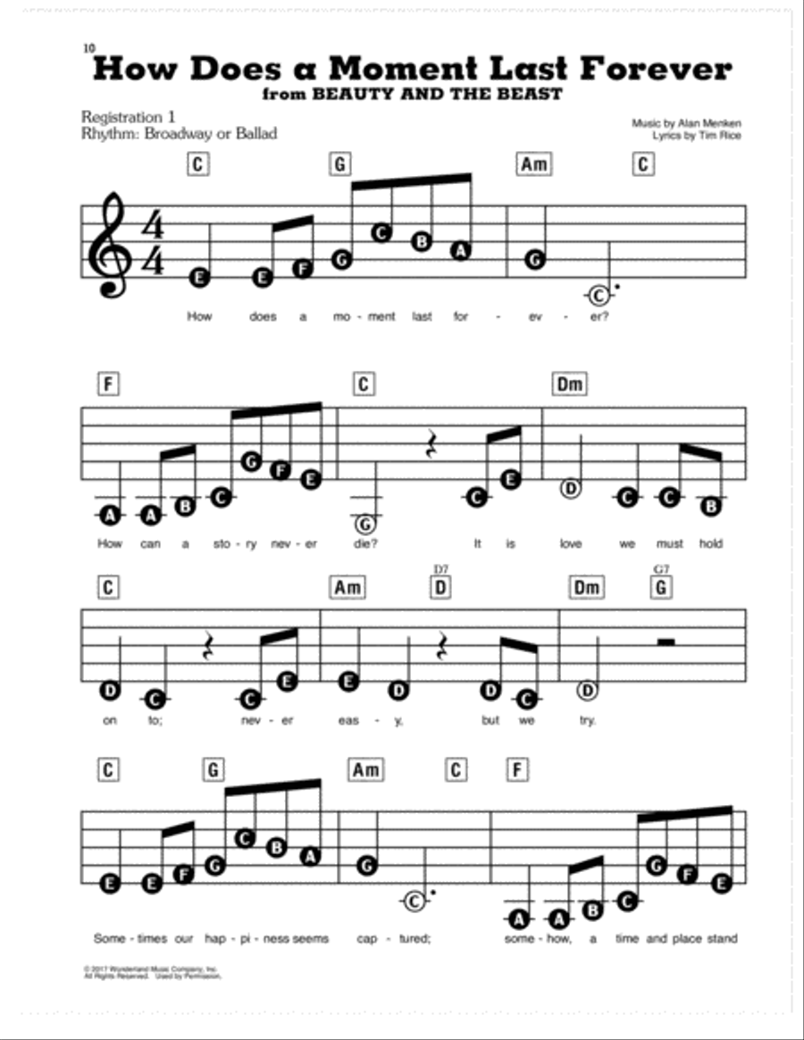 How Does A Moment Last Forever (from Beauty and the Beast) Electronic Keyboard scores gallery preview page 1