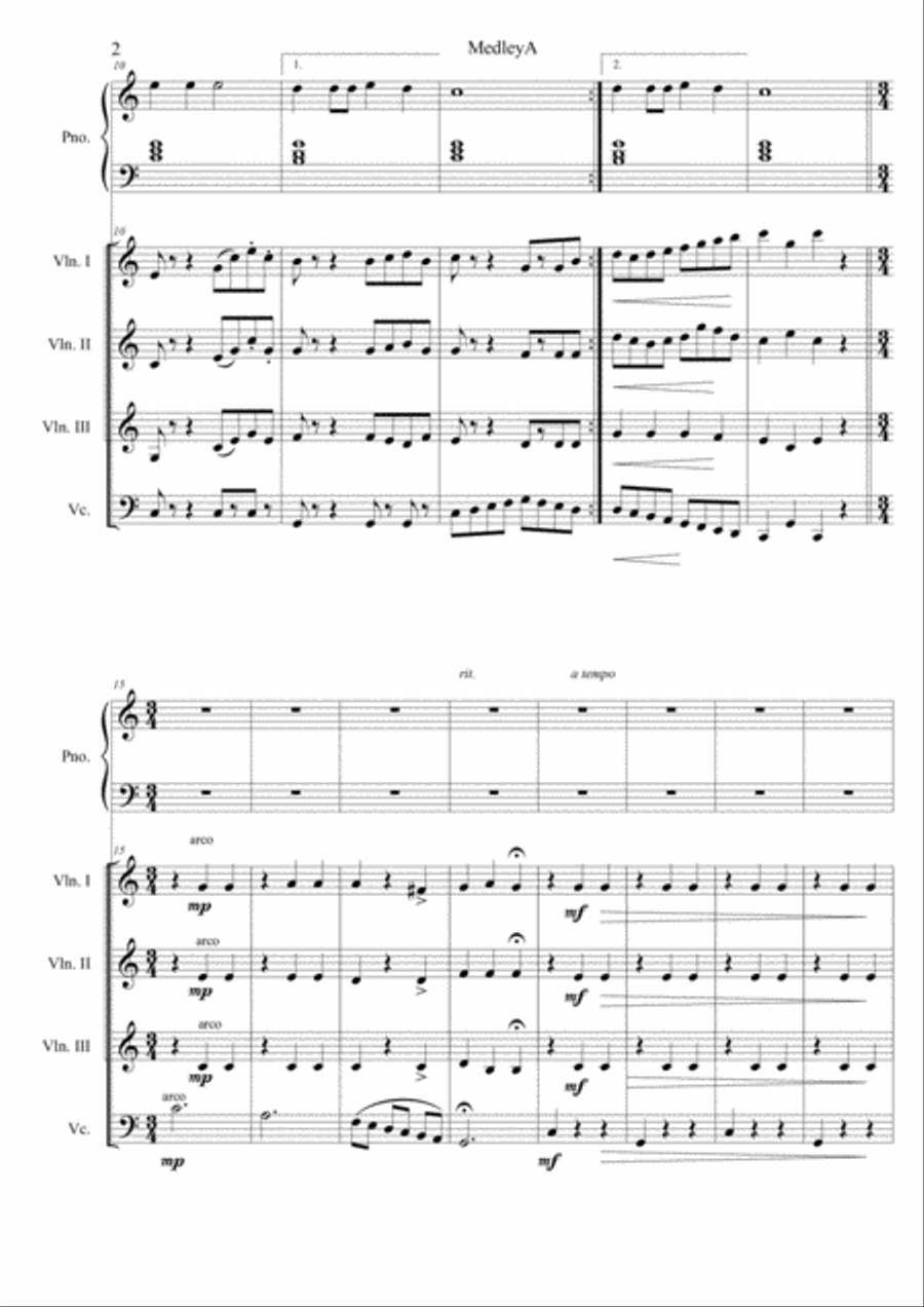 Medley A.Conjunt de 3 peses faciles per el piano amb acompanyament de orquestra de corda.General i p Chamber Orchestra scores gallery preview page 2