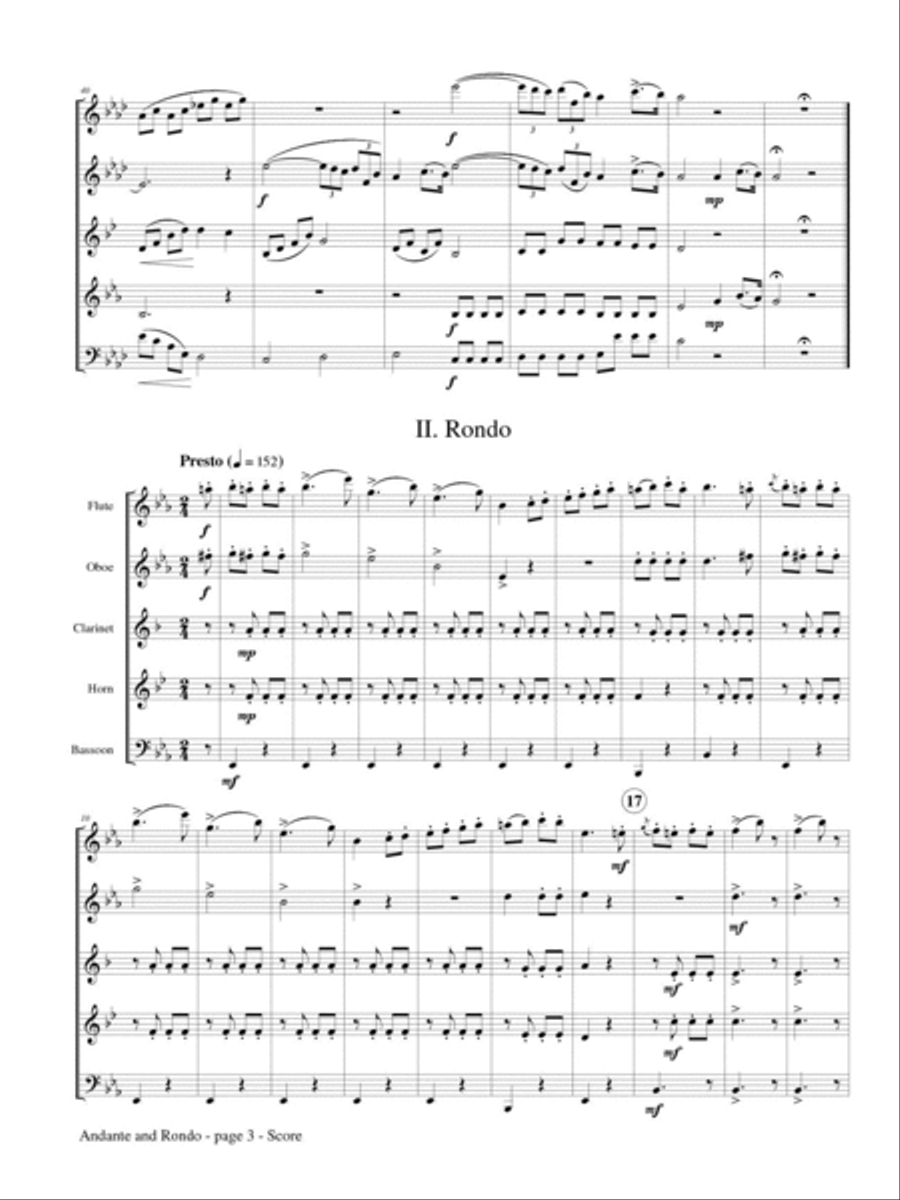 Andante and Rondo for Wind Quintet Woodwind Quintet scores gallery preview page 3