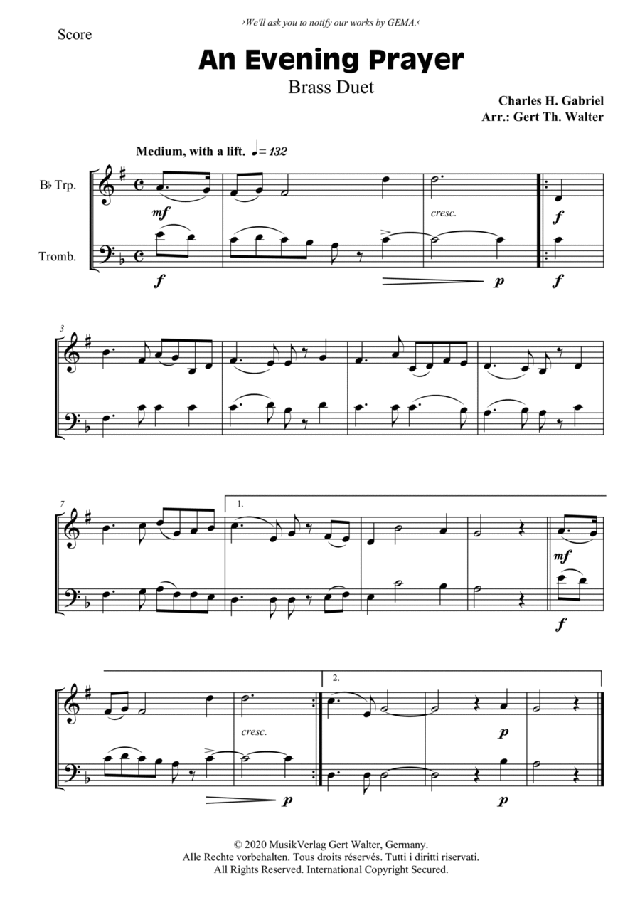 An Evening Prayer Brass Duet scores gallery preview page 1