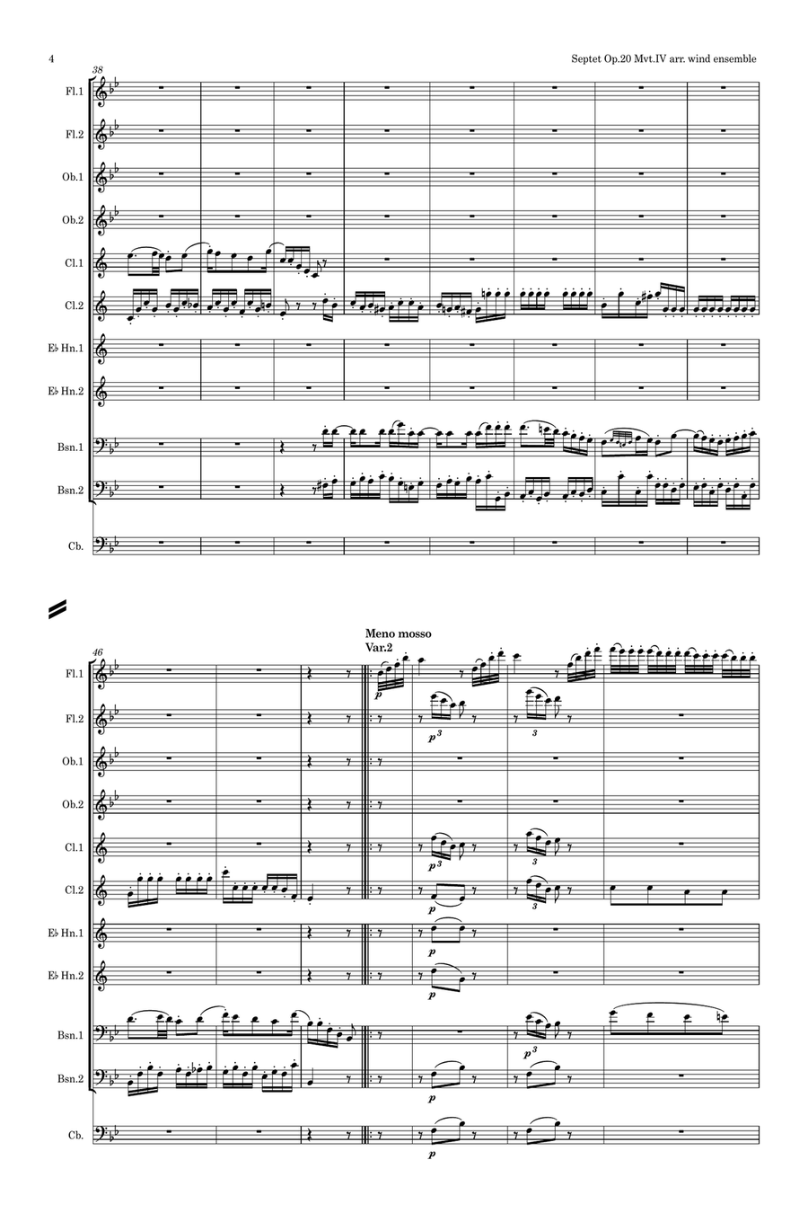Beethoven: Septet Op.20 IV. Tema con Variazioni - wind dectet/bass Large Ensemble scores gallery preview page 4