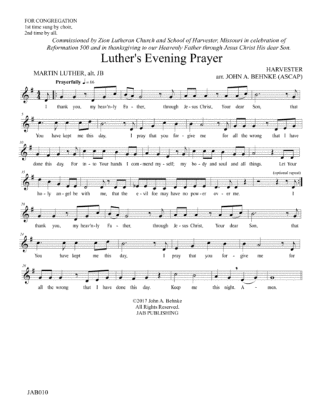 Luther's Evening Prayer (two-part, unison/soloist, and congregational page) image number null