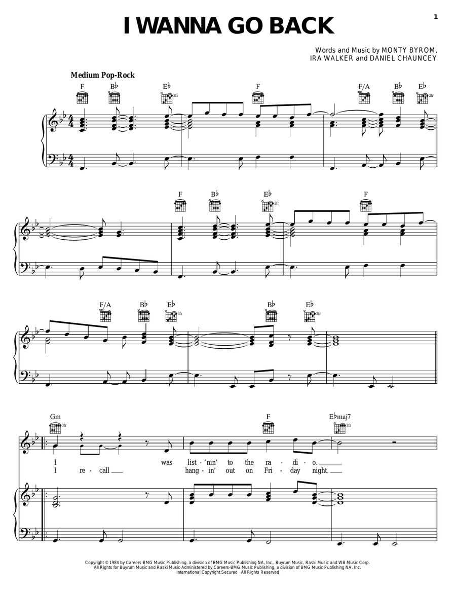 I Wanna Go Back Piano, Vocal, Guitar scores gallery preview page 1