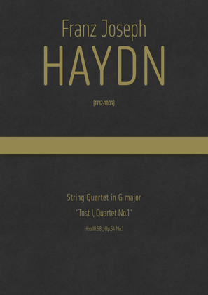 Book cover for Haydn - String Quartet in G major, Hob.III:58 ; Op.54 No.1"Tost I, Quartet No.1"