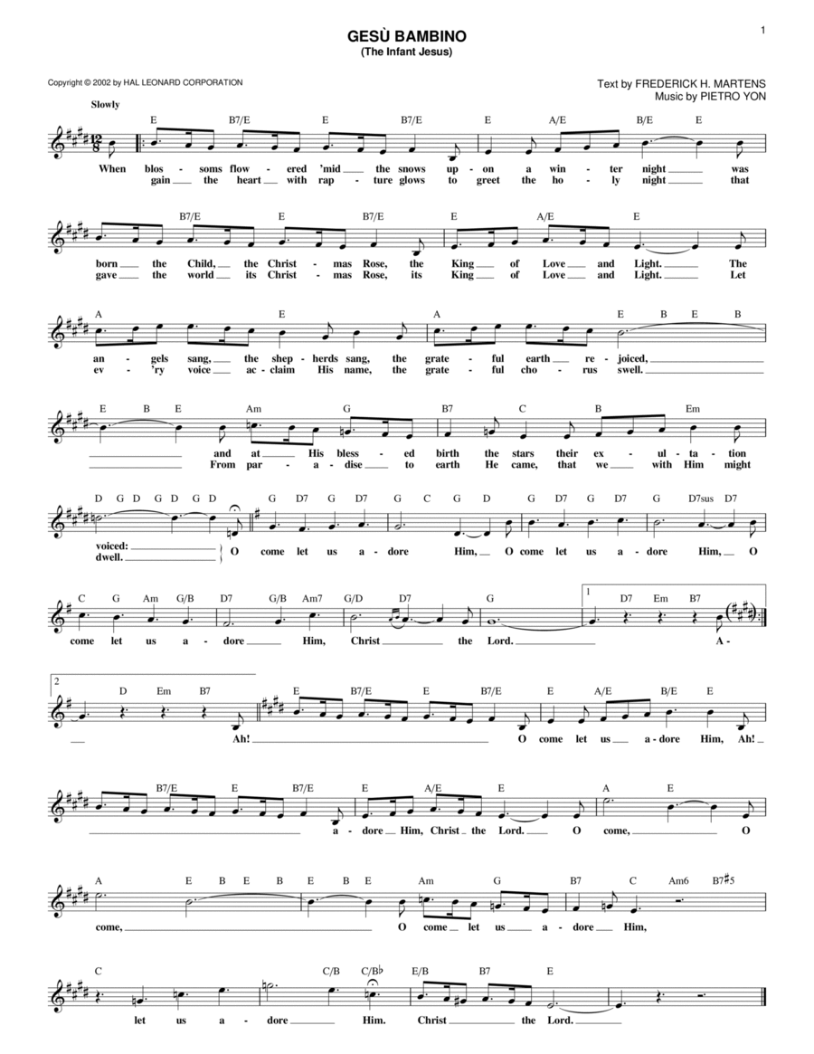 Gesu Bambino (The Infant Jesus) Piano scores gallery preview page 1
