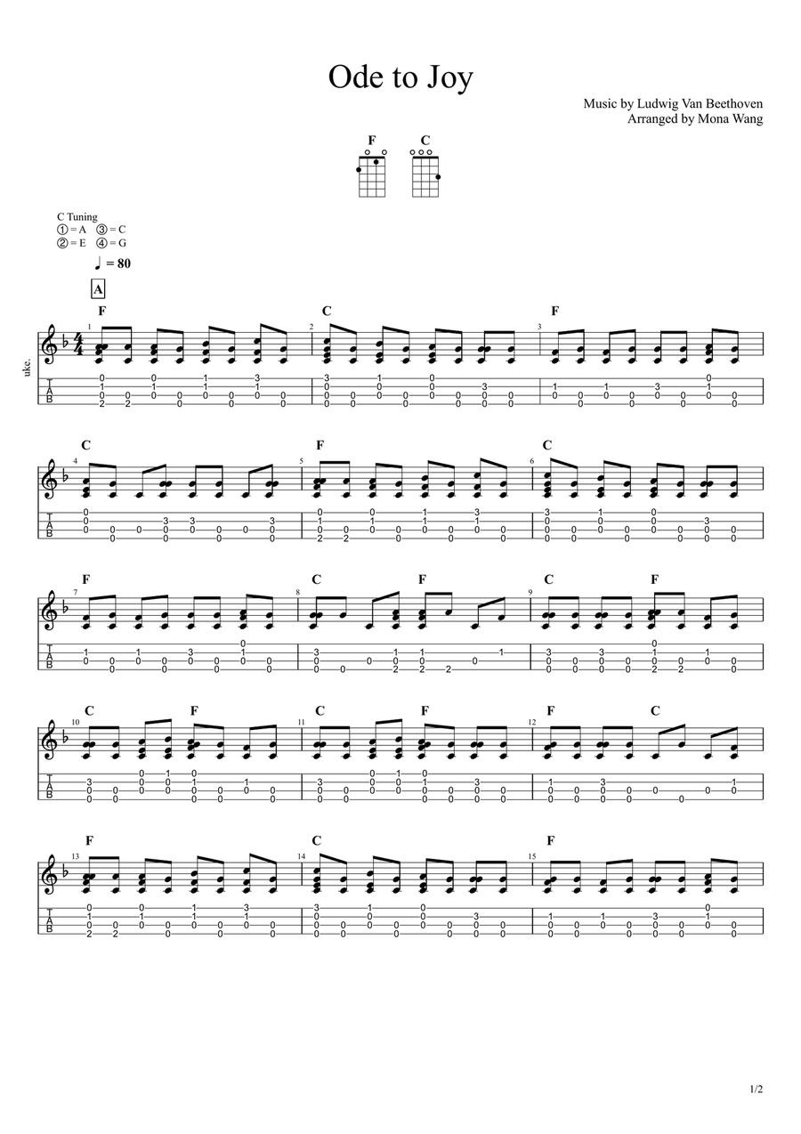 Ode to Joy Ukulele Solo (Simple & Chord-Melody Version) Ukulele scores gallery preview page 2