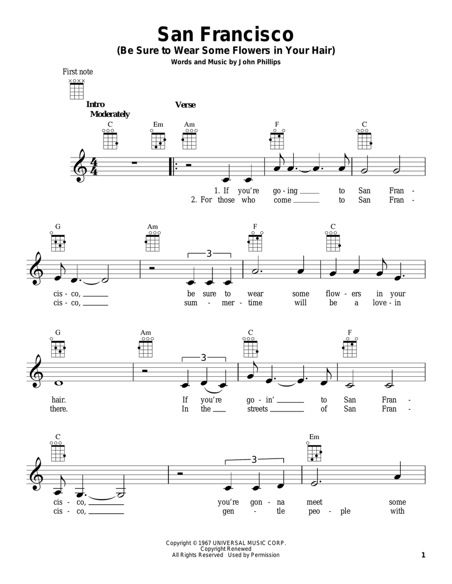 San Francisco (Be Sure To Wear Some Flowers In Your Hair) Ukulele scores gallery preview page 1