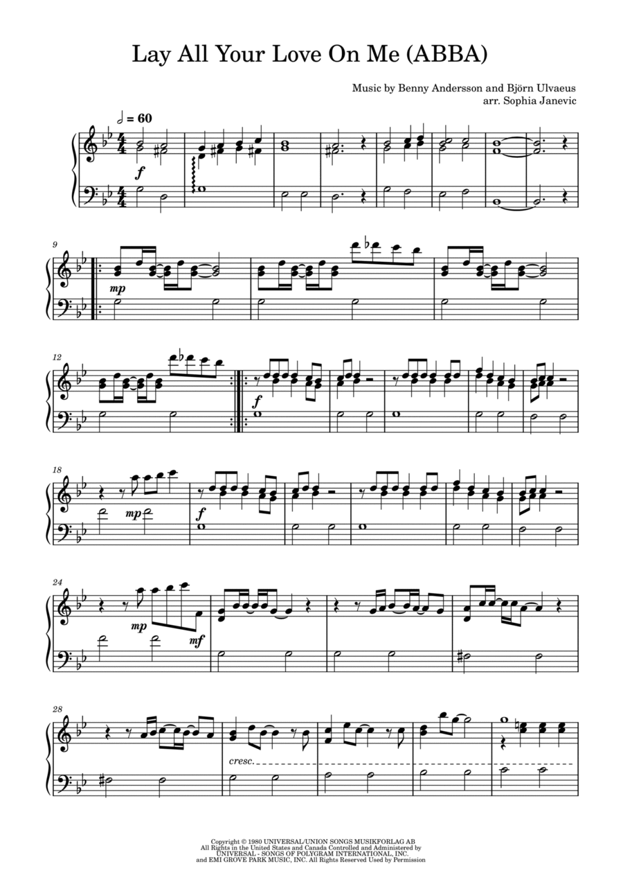 Lay All Your Love On Me Carillon scores gallery preview page 1