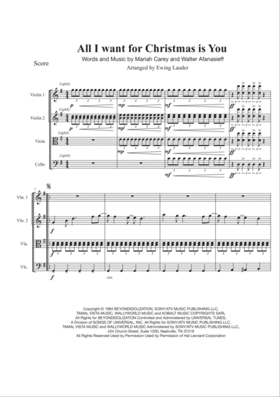 All I Want For Christmas Is You String Quartet scores gallery preview page 1