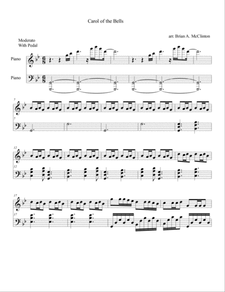 Carol of the Bells Piano Solo scores gallery preview page 1