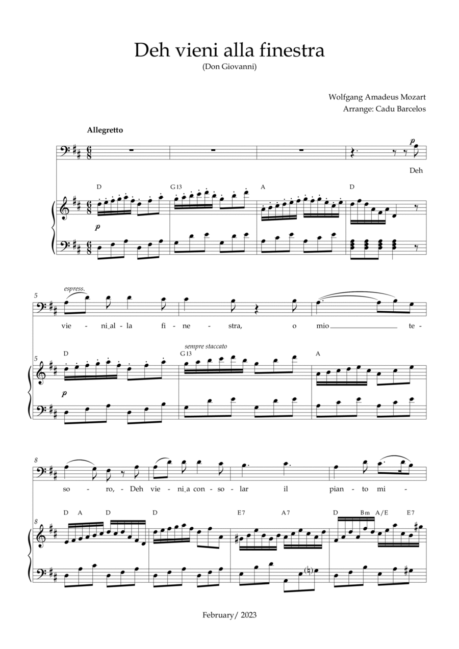 Deh vieni alla finestra (Don Giovanni) Mozart - D Major Chords (BARITONE) Voice scores gallery preview page 1