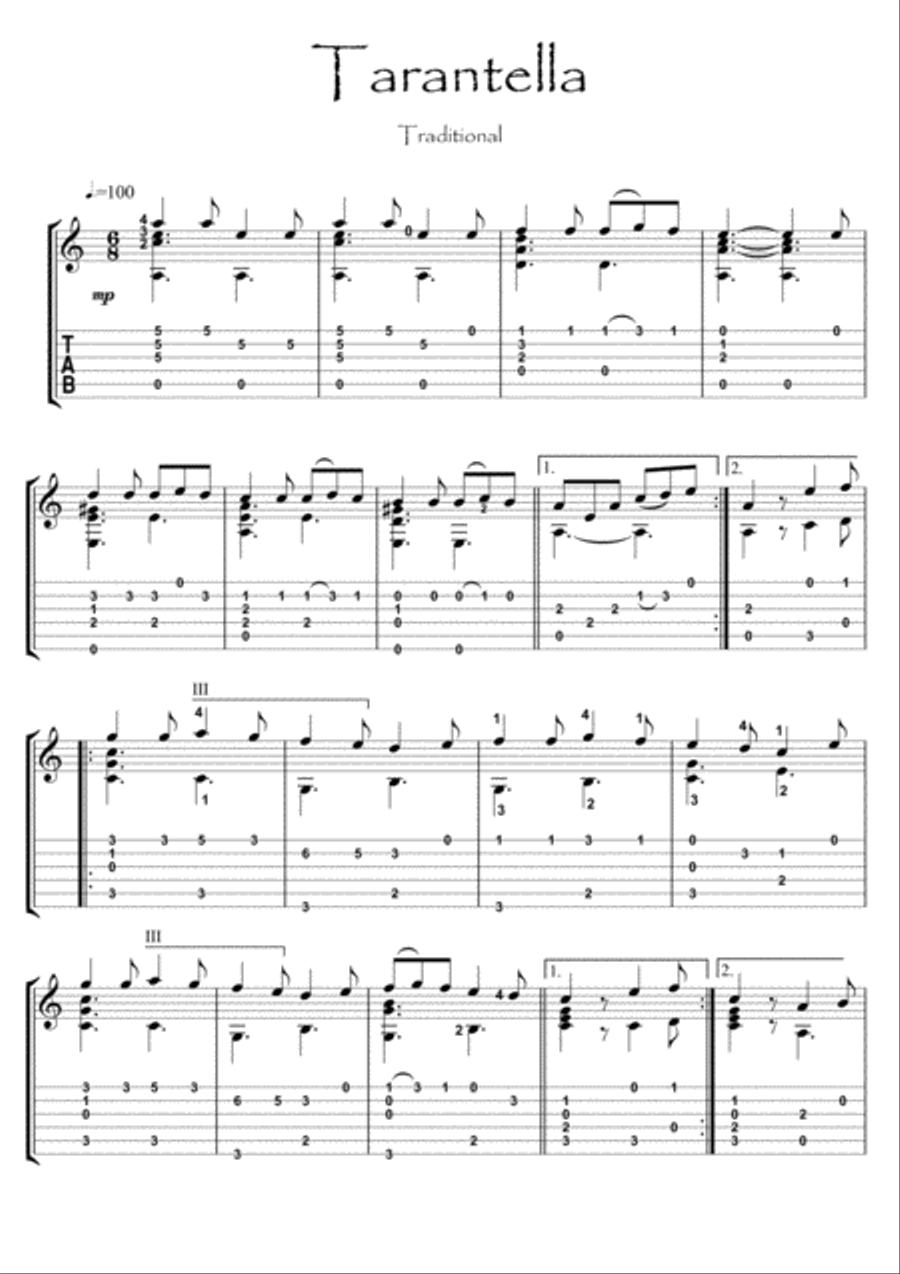 Tarantella traditional Guitar solo Acoustic Guitar scores gallery preview page 1
