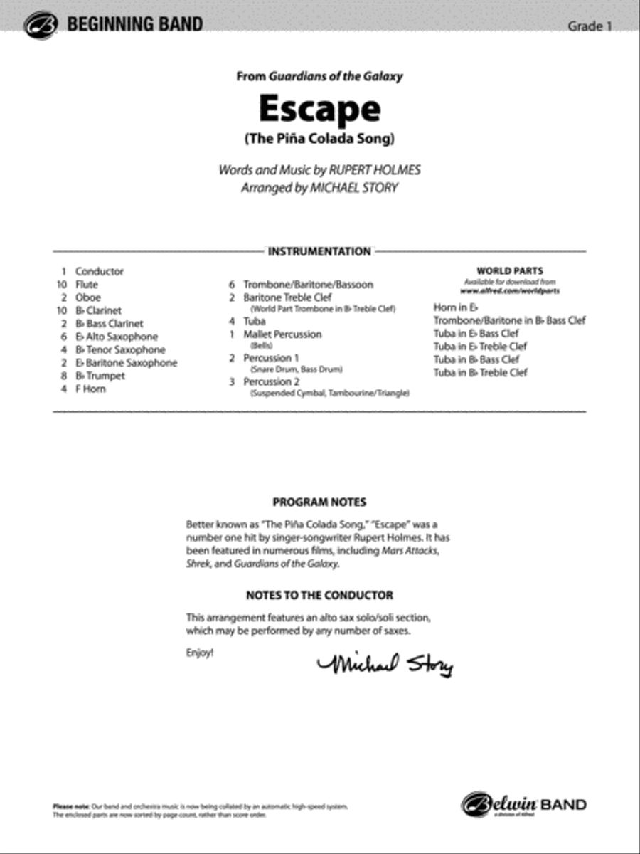 Escape (from Guardians of the Galaxy): Score Concert Band scores gallery preview page 1