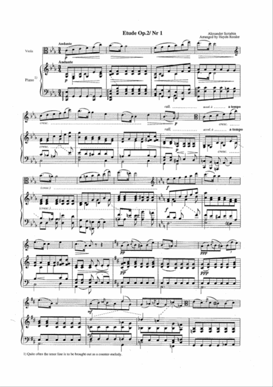 Scriabin's Etude Op. 2 Nr 1 for viola Viola scores gallery preview page 1