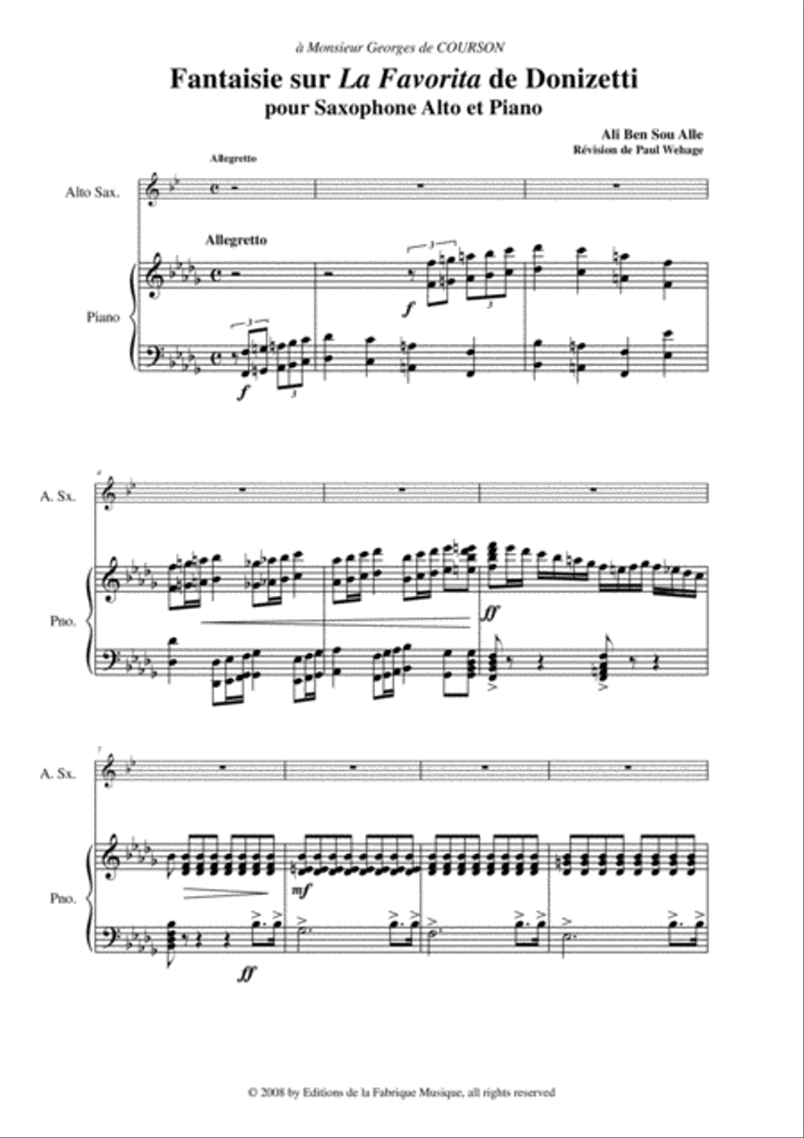Ali Ben Sou Alle: Fantaisie sur La Favorita de Donizetti for alto saxophone and piano Alto Saxophone scores gallery preview page 2