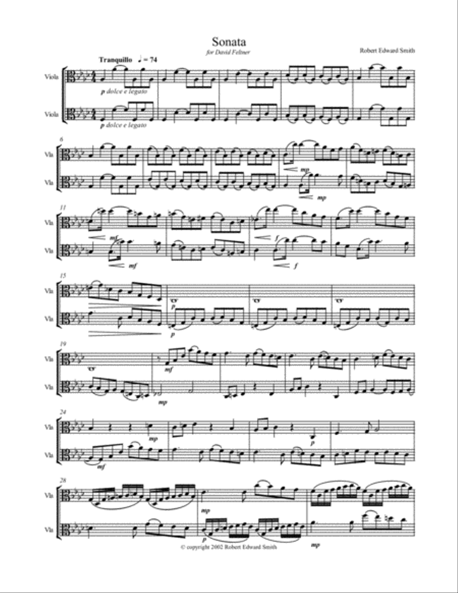 Sonata for Two Violas, Unaccompanied Viola Solo - Digital Sheet Music