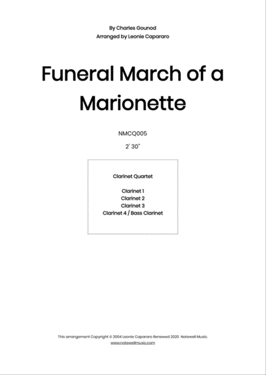 Funeral March of a Marionette (Clarinet Quartet) Funeral March of a Marionette (Clarinet Quartet) Clarinet Quartet scores gallery preview page 1