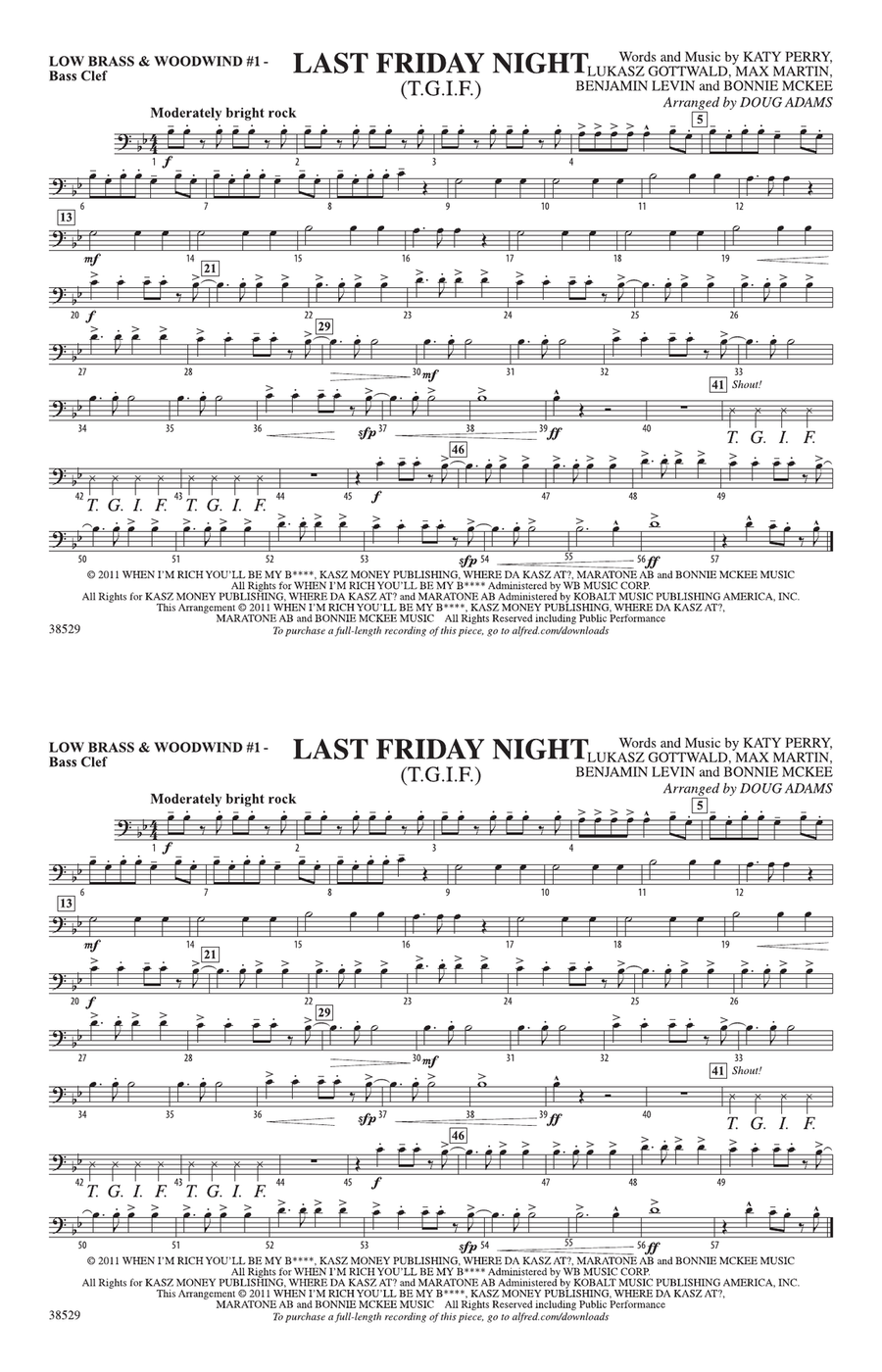 Last Friday Night (T.G.I.F.): Low Brass & Woodwinds #1 - Bass Clef